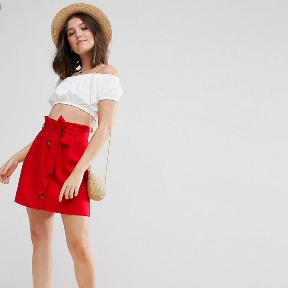 ASOS Petite Linen Button Up Red skirt
